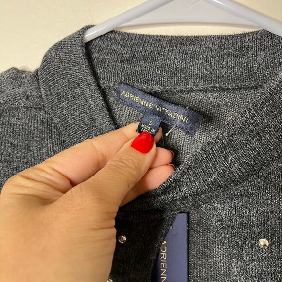 Adrienne Vittadini Sweater Small Rhinestone Keyhole Mock Neck Women's Gray NWT - Picture 5 of 8